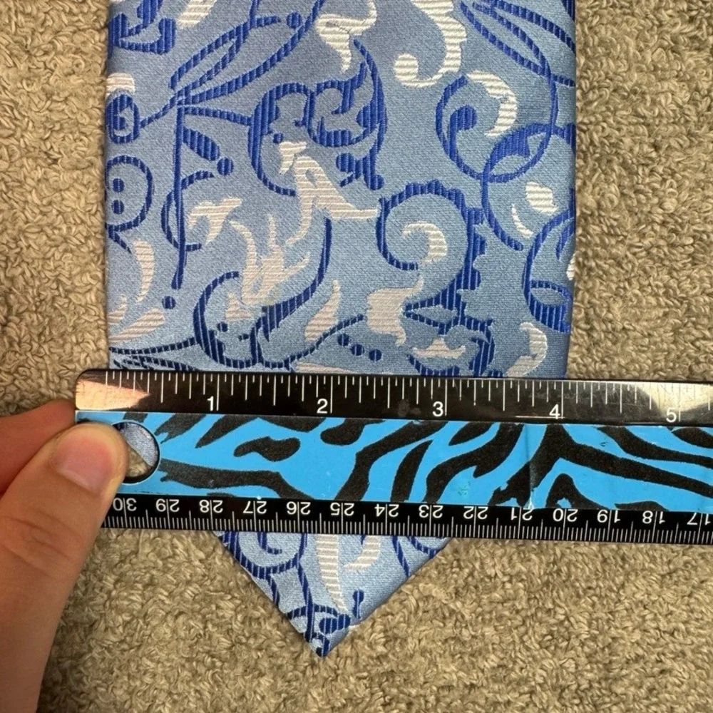 Steve Harvey Collection Mens Silk Tie Blue White Floral Scroll Paisley Handmade